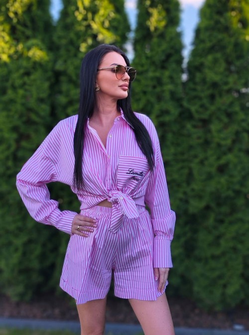 KOMPLET KOSZULOWY W PASKI PINK