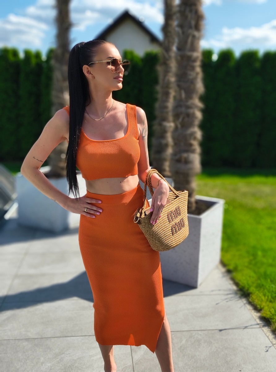 KOMPLET PRĄŻKOWANY NEON ORANGE